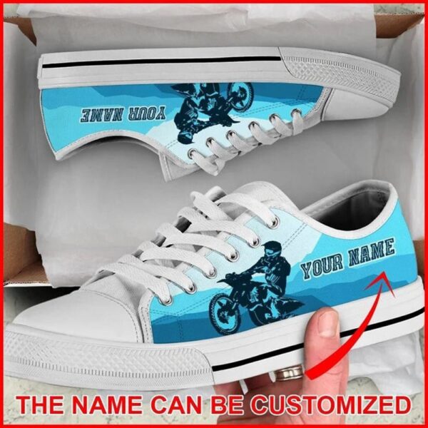 Motocross Mountain Blue Personalized Canvas Low Top Shoes, Low Top Sneakers, Sneakers Low Top