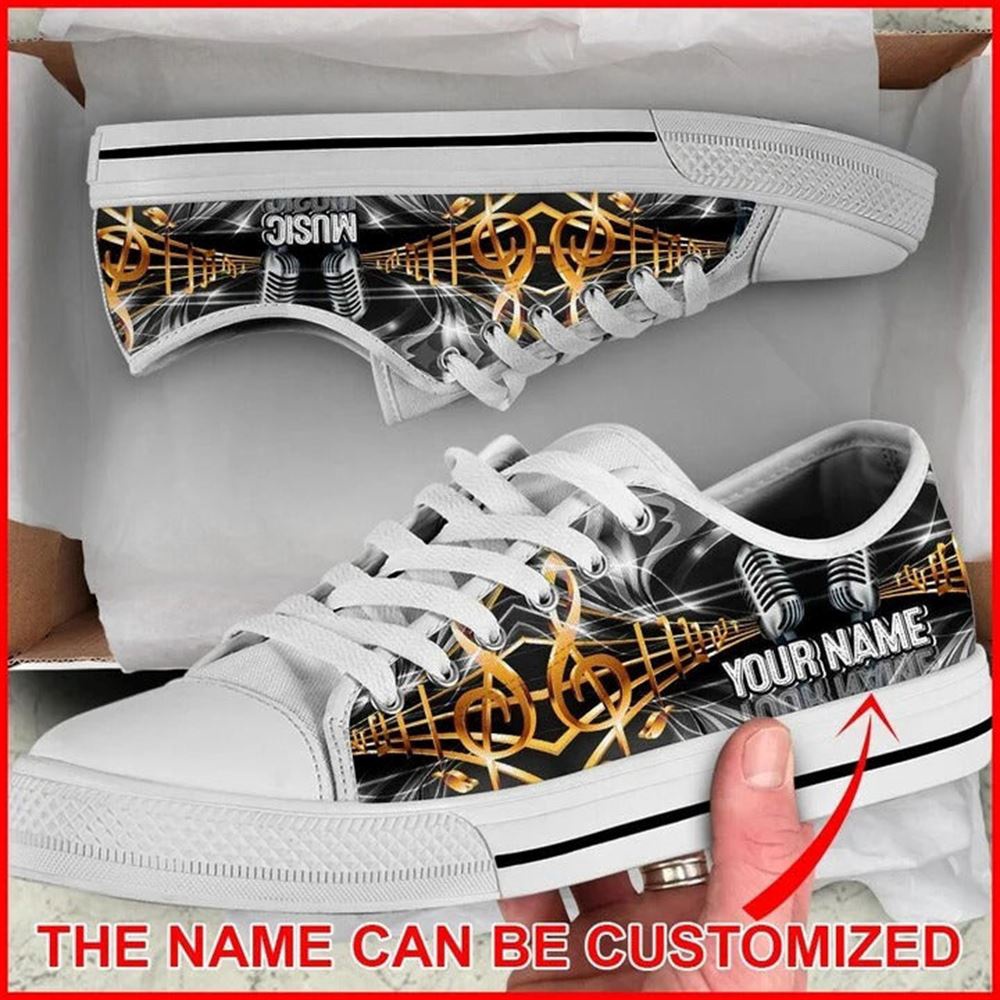 Music Note Microphone Personalized Canvas Low Top Shoes, Low Top Designer Shoes, Low Top Sneakers