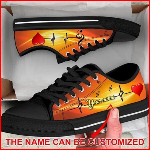 Music Note With Heart Personalized Canvas Low Top Shoes, Low Top Designer Shoes, Low Top Sneakers