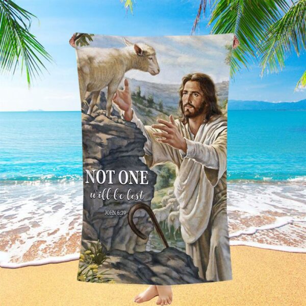 Not One Will Be Lost Jesus & Lamb Beach Towel Pictures, Christian Beach Towel, Beach Towel