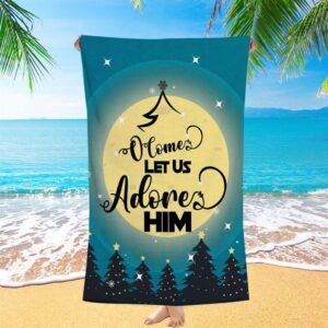 O Come Let Us Adore Him Christmas Tree Beach Towel Christian Beach Towel Beach Towel 1 qeczs8.jpg