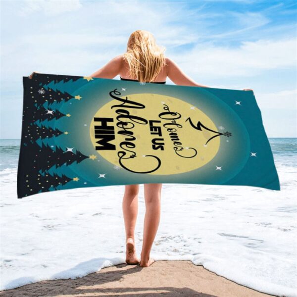 O Come Let Us Adore Him Christmas Tree Beach Towel, Christian Beach Towel, Beach Towel