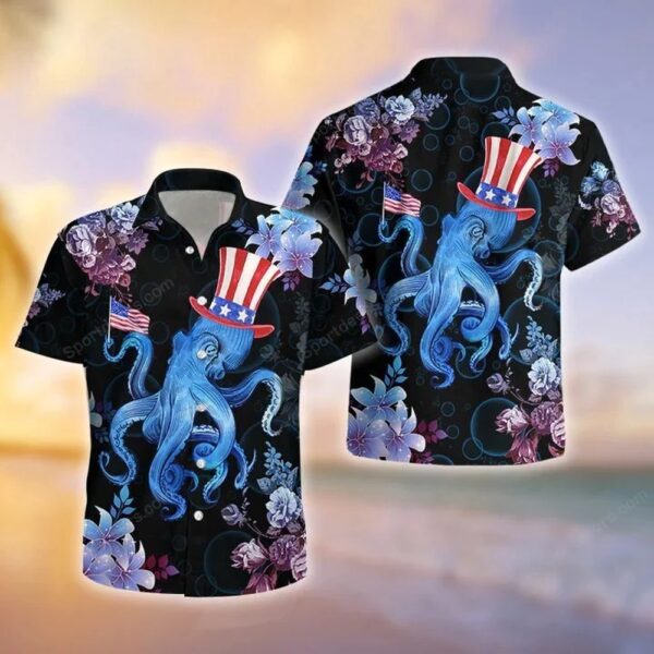 Ocean, Octopus 4Th July Tropical Hawaiian Shirt, 4th Of July Hawaiian Shirt, 4th Of July Shirt
