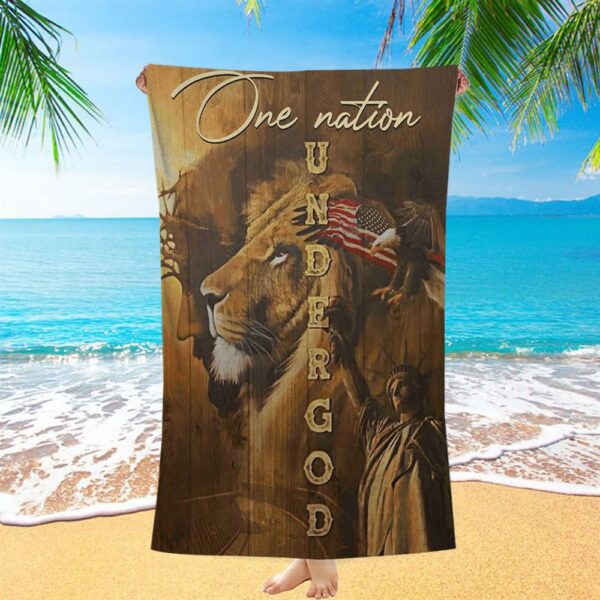 One Nation Beach Towel, Jesus & Lion & Eagle & Liberty, Christian Beach Towel, Beach Towel