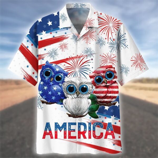Owls Celebrating Independence Day Hawaiian Shirt Vibrant Design, 4th Of July Hawaiian Shirt, 4th Of July Shirt