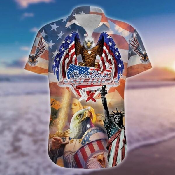 Patriot 4Th Of July Hawaii Shirt God Bless America American Flag Eagle Statue Of Liberty Hawaiian Aloha Shirt, 4th Of July Hawaiian Shirt