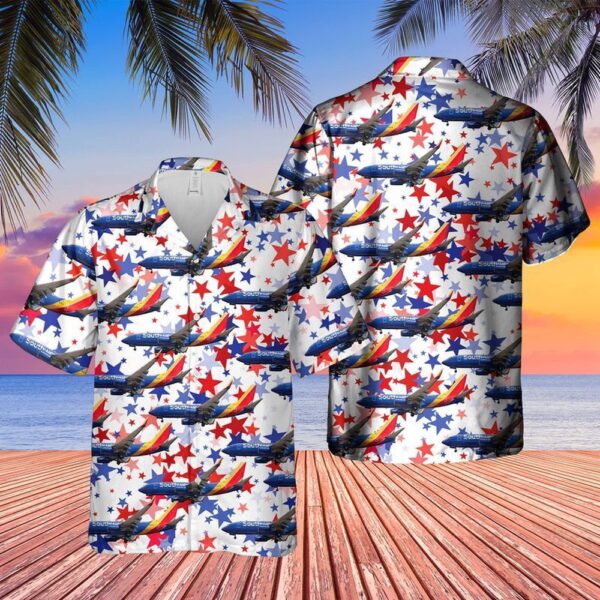 Patriotic US Airlines Boeing 737-7H4 Hawaiian Shirt 4th of July Independence Day Apparel, 4th Of July Hawaiian Shirt, 4th Of July Shirt