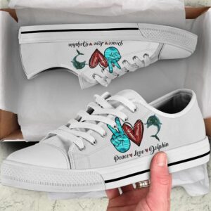Peace Love Dolphin Sign Low Top Shoes,…