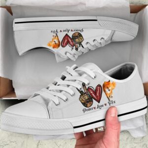 Peace Love Fox Sign Low Top Shoes,…