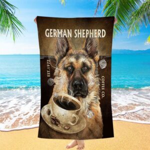 Personalized Coffee German Shepherd Beach Towel, Christian…