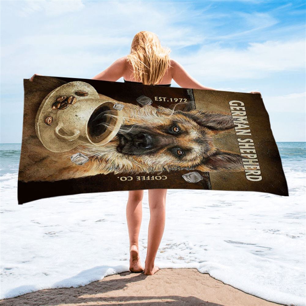 Personalized Coffee German Shepherd Beach Towel, Christian Beach Towel, Beach Towel
