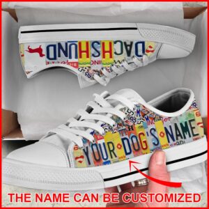 Personalized Dachshund Dog License Plates Low Top Sneaker, Designer Low Top Shoes, Low Top Sneakers