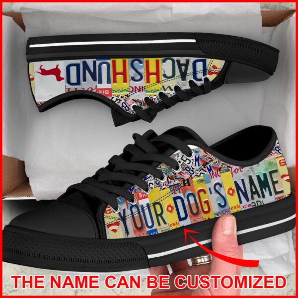 Personalized Dachshund Dog License Plates Low Top Sneaker, Designer Low Top Shoes, Low Top Sneakers