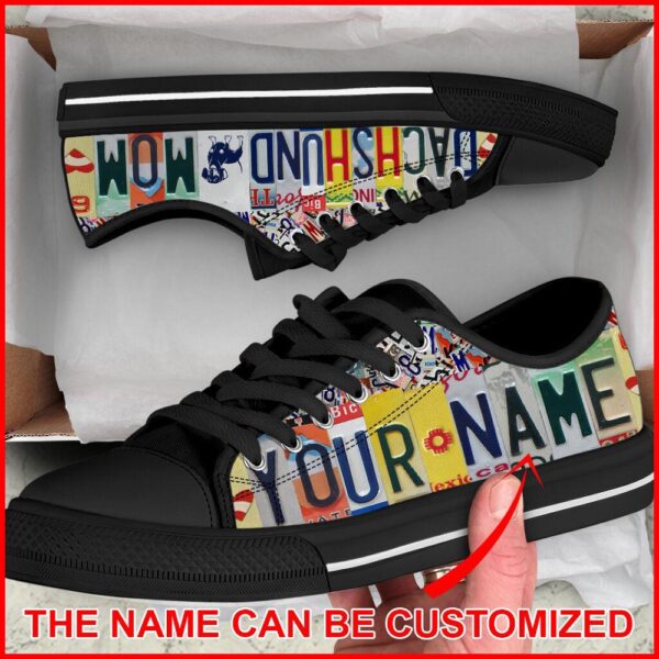 Personalized Dachshund Dog Mom License Plate Low Top Low Top Sneaker, Designer Low Top Shoes, Low Top Sneakers