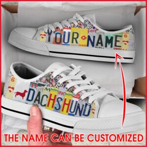 Personalized Dachshund License Plates Low Top Sneaker, Designer Low Top Shoes, Low Top Sneakers