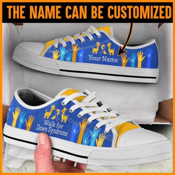 Personalized Down Syndrome Ribbon Giraffe Raise Hand Low Top Sneaker, Low Tops, Low Top Sneakers