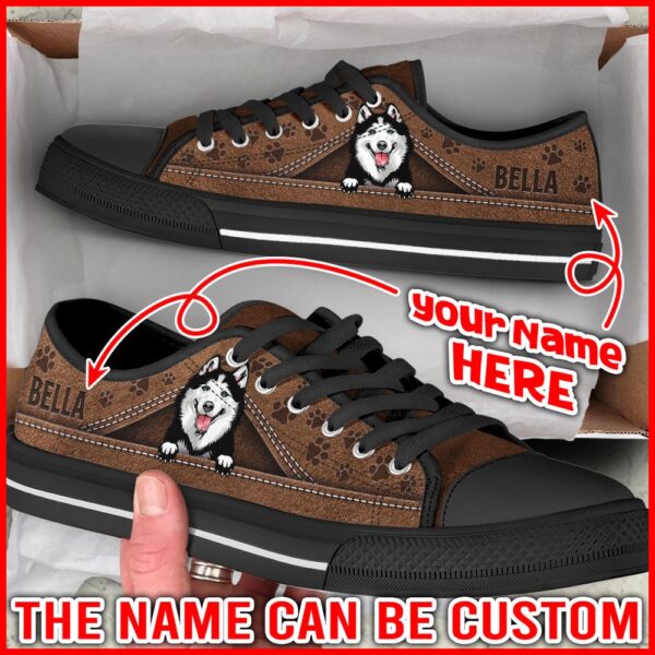Personalized Husky Dog Lover Shoes Peeking Low Top Sneaker, Designer Low Top Shoes, Low Top Sneakers
