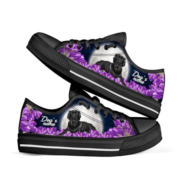 Personalized Labrador Retriever Black And Purple Flower Low Top Sneaker, Designer Low Top Shoes, Low Top Sneakers
