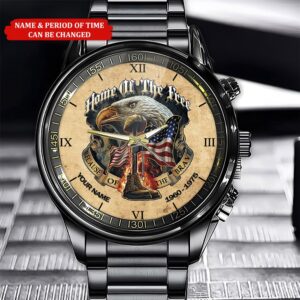 Personalized Name And Time Home Of The Free Because Of The Brave Printed Veteran Watch Watch Military Men Military Watch Fathers Watches 1 eqagof.jpg