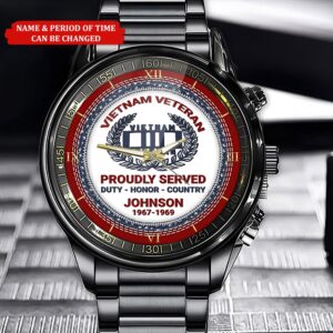 Personalized Name And Time Proudly Served Blue Red Flag Printed Veteran Watch Vietnam Veteran Watch Watch Military Men Military Watch 1 uat6de.jpg