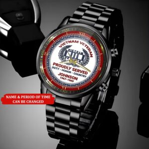 Personalized Name And Time Proudly Served Blue Red Flag Printed Veteran Watch Vietnam Veteran Watch Watch Military Men Military Watch 2 yanhtj.jpg