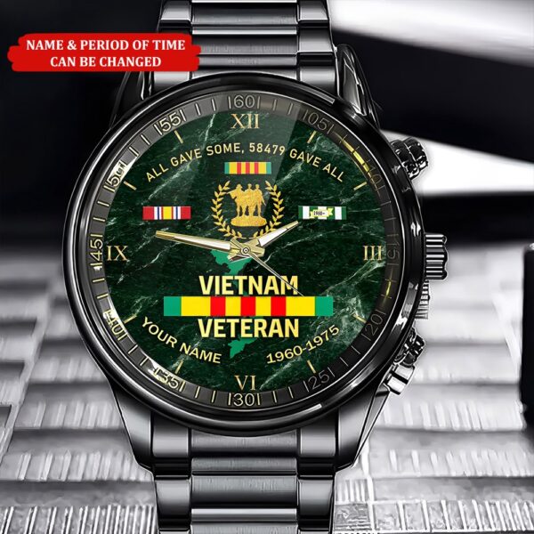 Personalized Name And Time Vietnam Veteran Black Watch, Watch Military, Men Military Watch, Fathers Watches