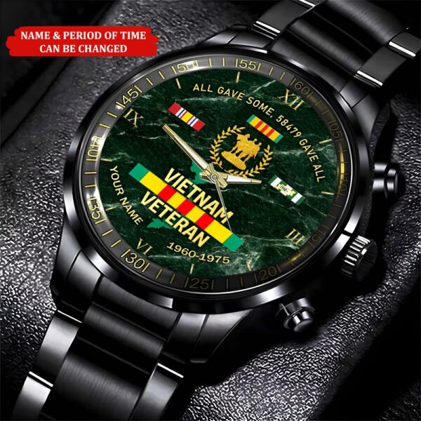 Personalized Name And Time Vietnam Veteran Black Watch, Watch Military, Men Military Watch, Fathers Watches