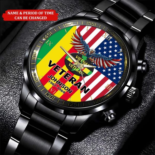 Personalized Name Time Eagle Flag Vietnam Veteran Business Watch, Watch Military, Men Military Watch, Fathers Watches