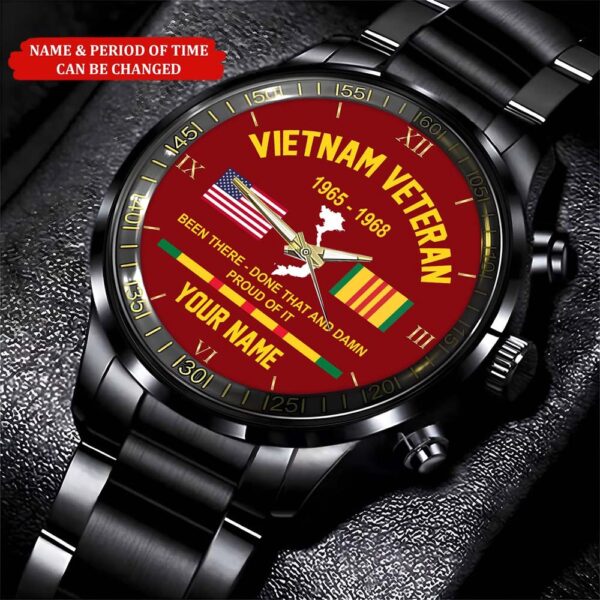 Personalized Name Time Flag Vietnam Veteran Business Watch, Watch Military, Men Military Watch, Fathers Watches