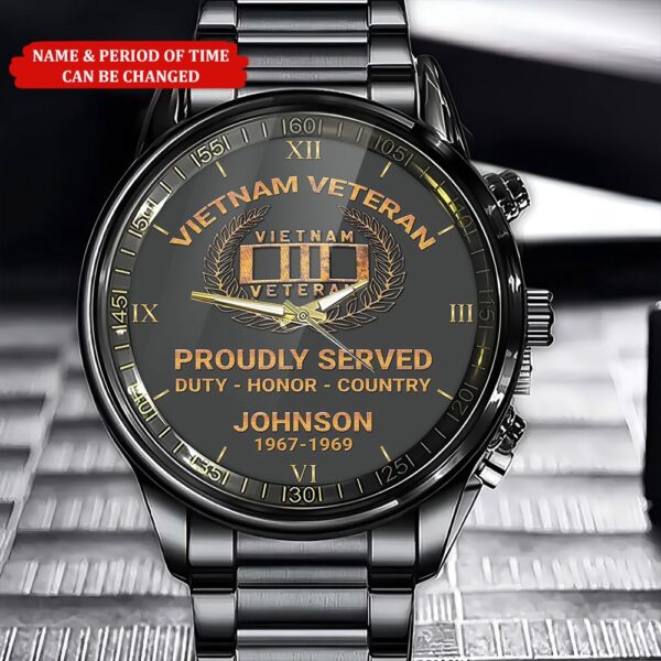 Personalized Name Time Proudly Served Vietnam Veteran Business Watch, Watch Military, Men Military Watch, Fathers Watches