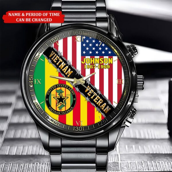 Personalized Name Time United States Army Vietnam Veteran Business Watch, Watch Military, Men Military Watch, Fathers Watches