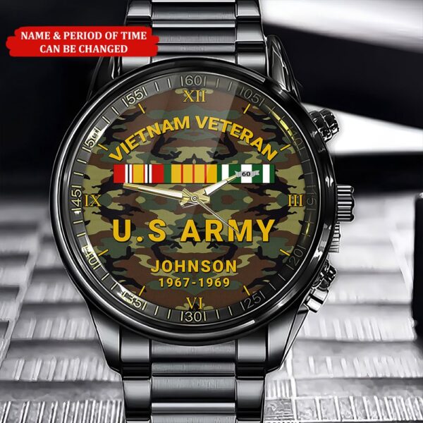 Personalized Name Time Vietnam Veteran Us Army Business Watch, Watch Military, Men Military Watch, Fathers Watches