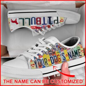 Personalized Pitbull License Plates Low Top Sneaker, Designer Low Top Shoes, Low Top Sneakers