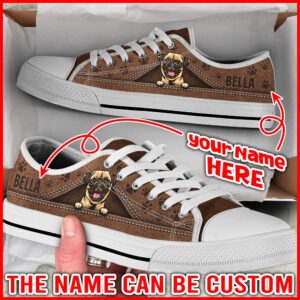 Personalized Pug Dog Lover Shoes Peeking Low Top Sneaker, Designer Low Top Shoes, Low Top Sneakers