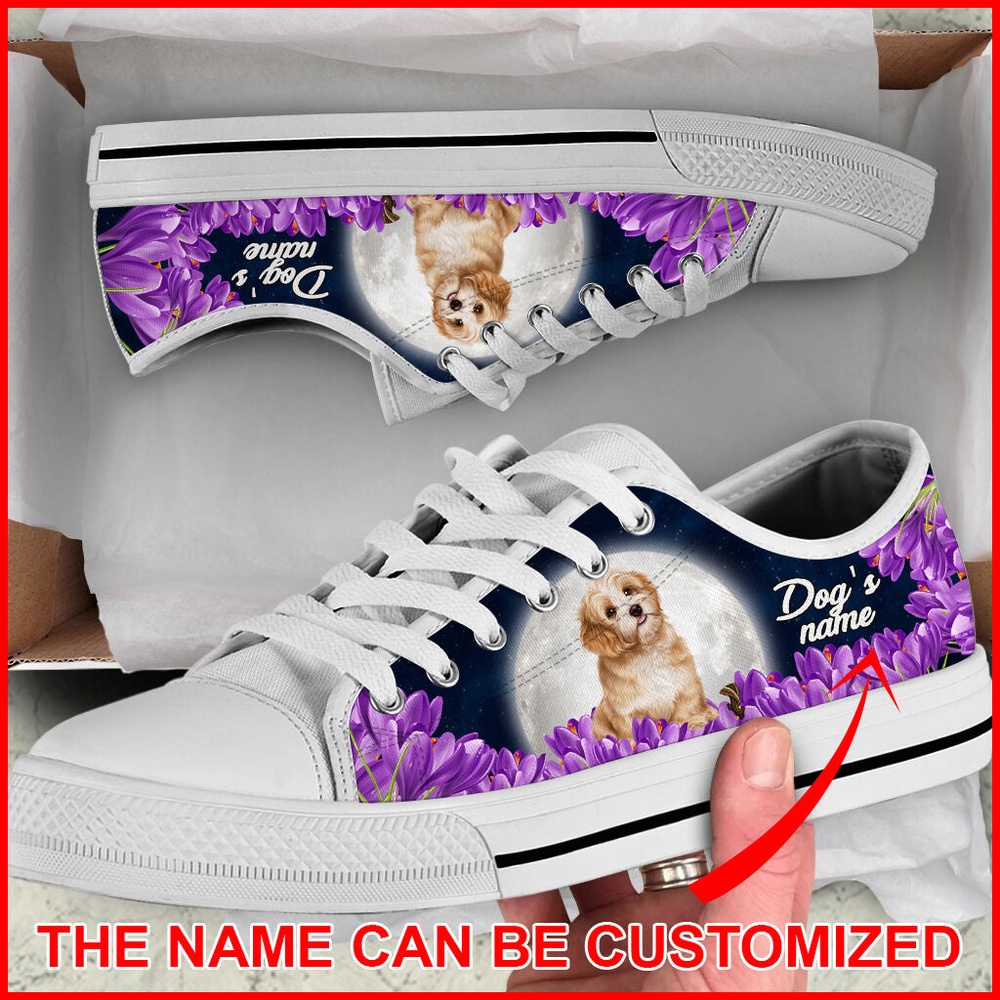 Personalized Shih Tzu Dog And Purple Flower Low Top Sneaker, Designer Low Top Shoes, Low Top Sneakers