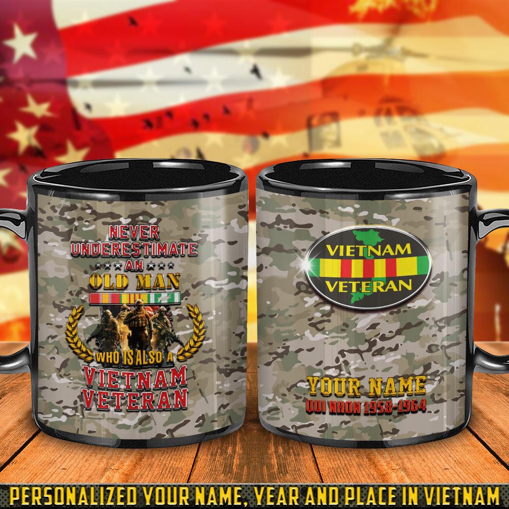 Personalized Vietnam Veteran Camouflage Mug With Your Name Year And Place In Vietnam, Veteran Coffee Mugs, Military Mug