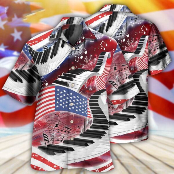 Piano Music Lover Usa Flag Independence Day Hawaiian Shirt, 4th Of July Hawaiian Shirt, 4th Of July Shirt