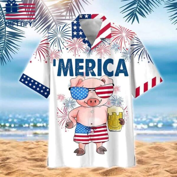Pig Beer Hawaiian Shirt, Pig American Flag Hawaiian Shirts, 4th Of July Hawaiian Shirt, 4th Of July Shirt