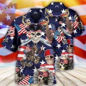 Pirate Skeleton America Independence Day Hawaiian Shirt,…