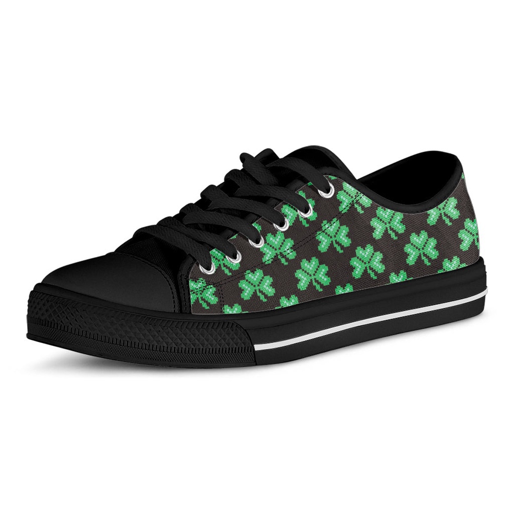 Pixel Clover St. Patrick’s Day Print Black Low Top Shoes, Low Top Designer Shoes, Low Top Sneakers Pixel Clover St. Patrick’s Day Print Black Low Top Shoes, Low Top Designer Shoes, Low Top Sneakers