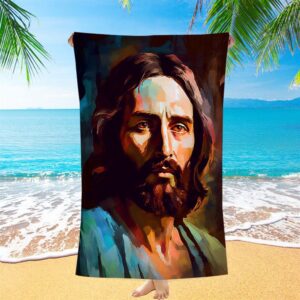 Portrait Of Jesus Beach Towel, Christian Beach…