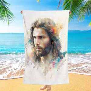 Portrait Of Jesus Beach Towel Pictures Prints,…