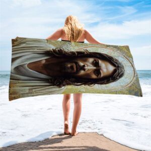 Portrait Of Jesus Christ Beach Towel Pictures Prints Christian Beach Towel Beach Towel 2 ctc3ii.jpg