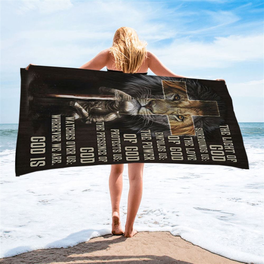 Prayer For Protection, Warrior Lion Of Judah Beach Towel, Christian Beach Towel, Beach Towel