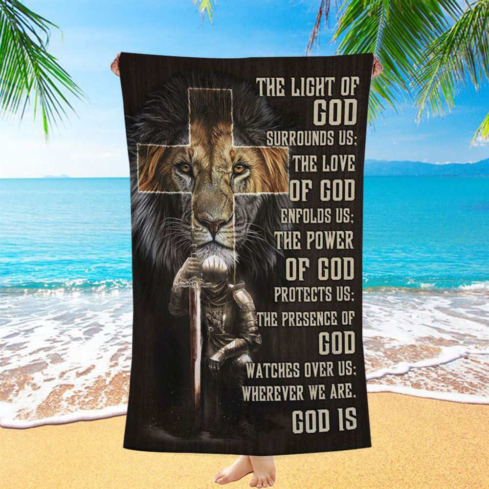 Prayer For Protection, Warrior Lion Of Judah Beach Towel, Christian Beach Towel, Beach Towel