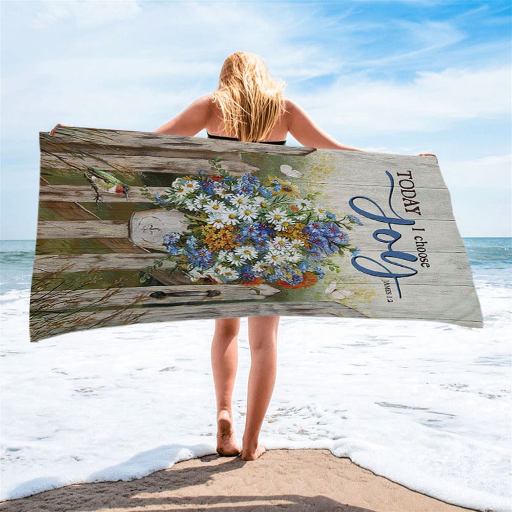 Pretty Flower Vase Today I Choose Joy Beach Towel, Christian Beach Towel, Beach Towel