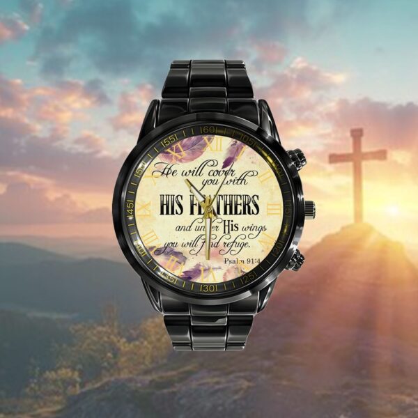 Psalm 914 Niv He Will Cover You With His Feathers Watch, Christian Watch, Religious Watches, Jesus Watch