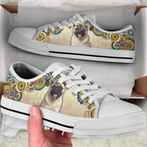 Pug Dog Ethnic Floral Pattern Low Top…