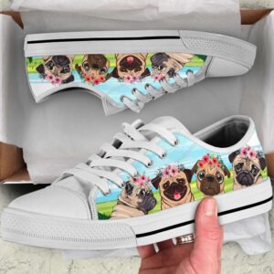 Pug Dog Floral Wreath Low Top Shoes…