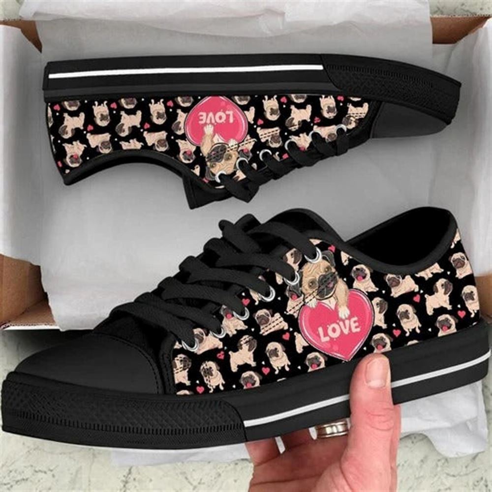 Pug Dog Love You Funny Pattern Seamless Canvas Low Top Shoes, Designer Low Top Shoes, Low Top Sneakers